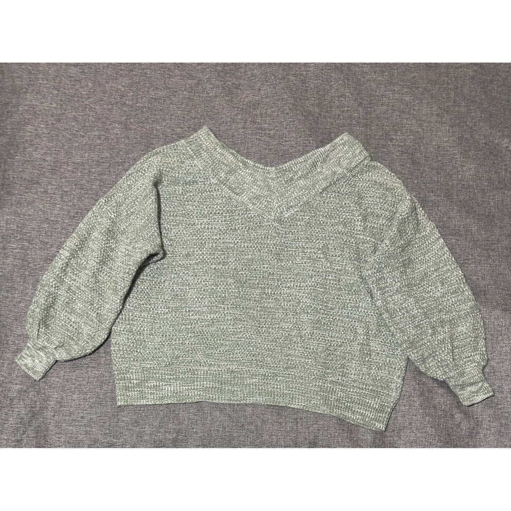 Zenana Womens XL Sweater Sage Green V-Neck Balloon Sleeve TW-21053